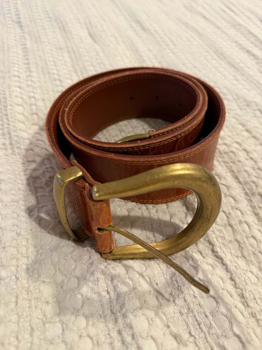 Forenza Vintage Genuine Leather Embossed Brown Belt with Brass Hardware Size L